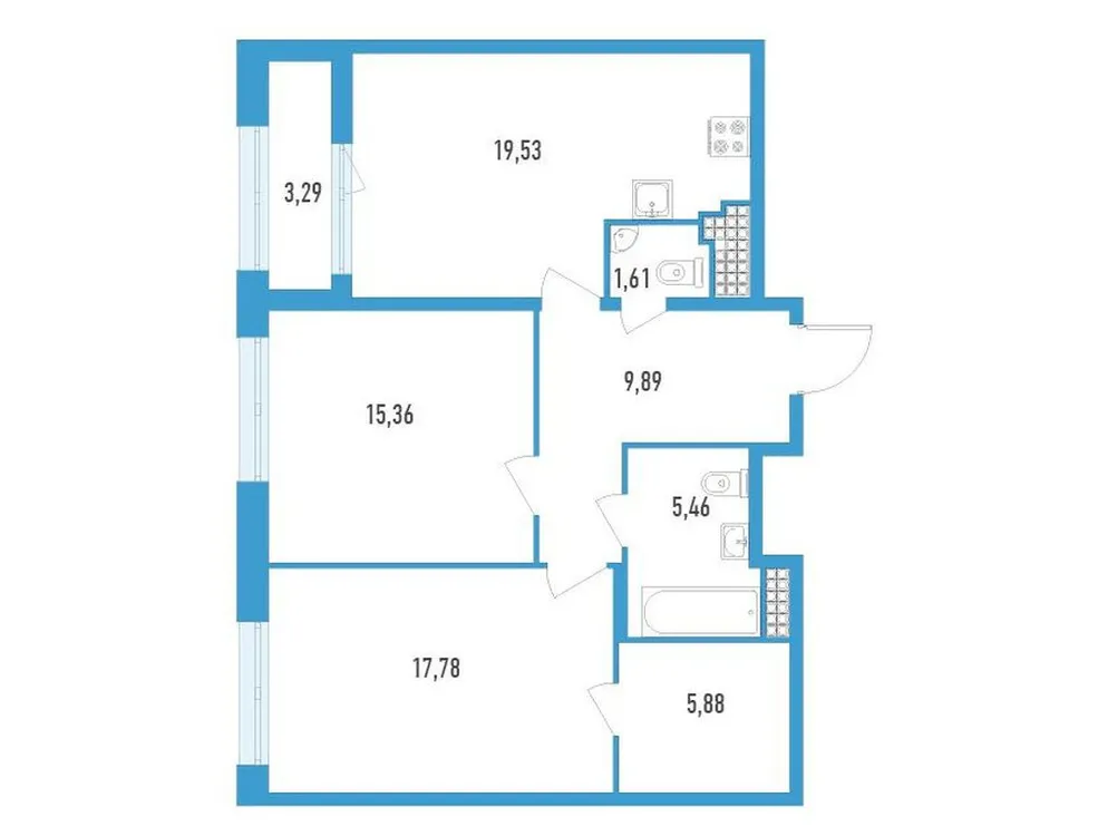 Продается 2-комнатная квартира, 77,2 м² - Фото 1