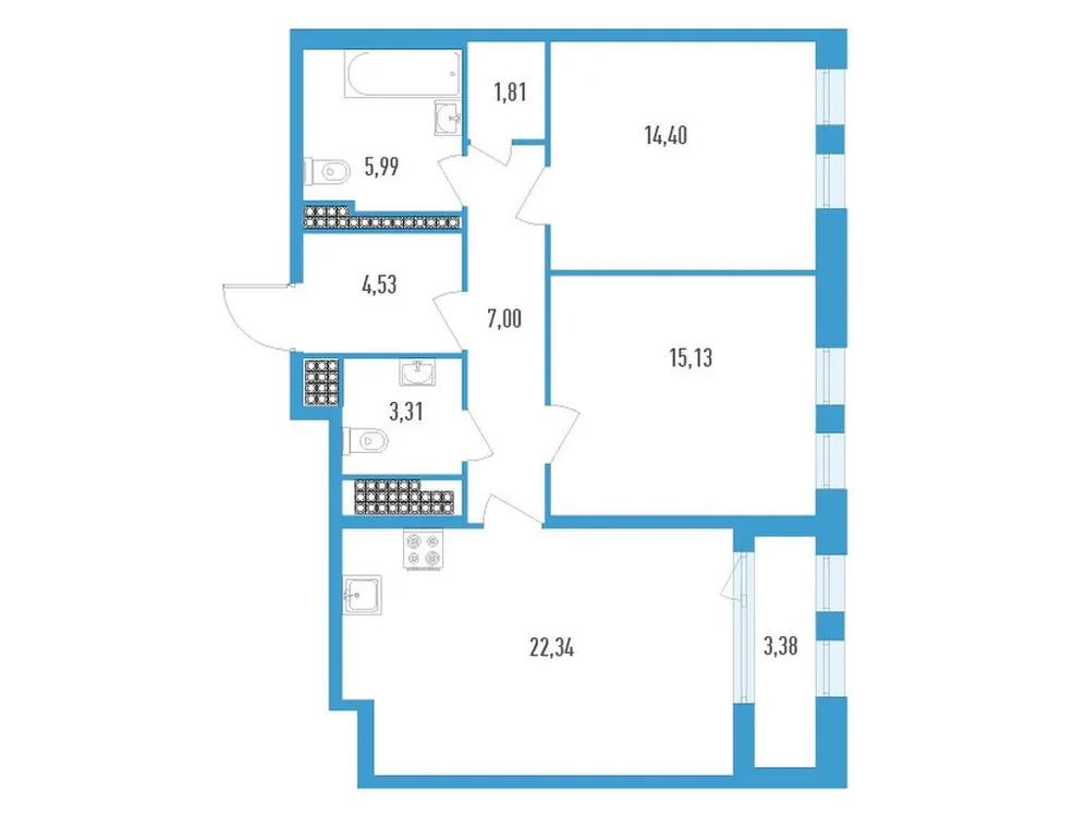 Продается 2-комнатная квартира, 76,2 м² - Фото 1