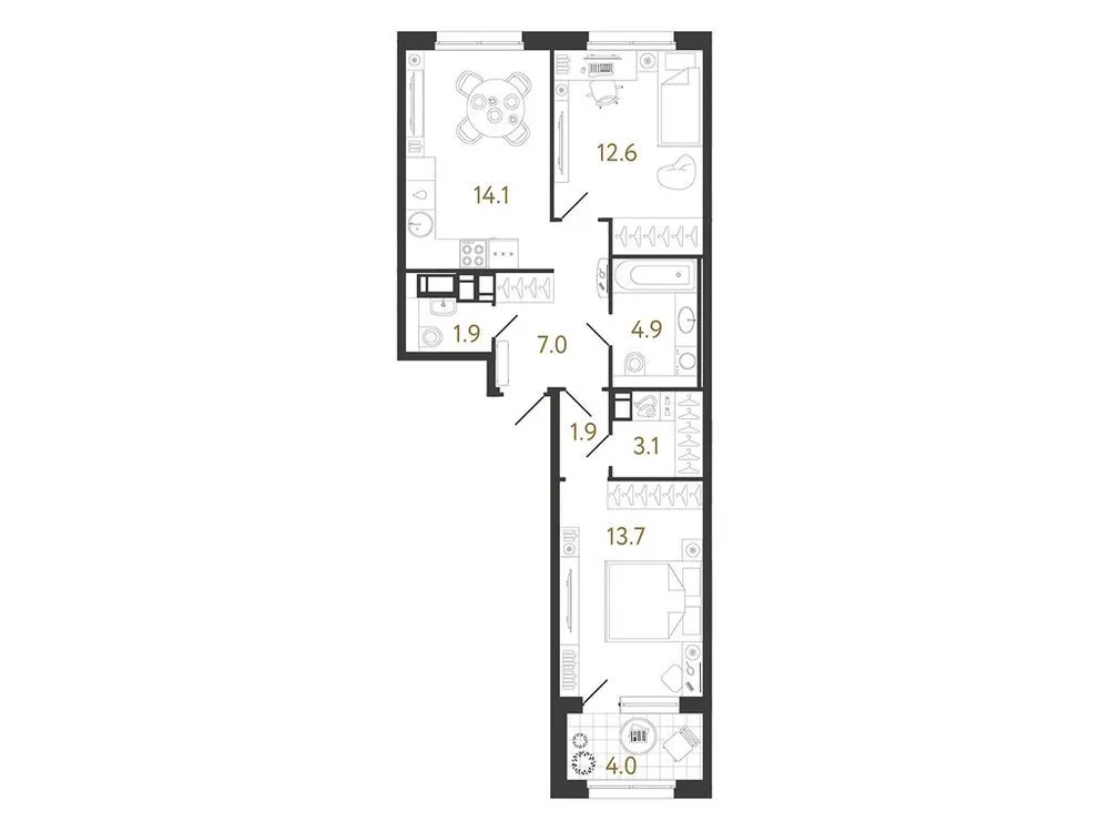 Продается 2-комнатная квартира, 59,2 м² - Фото 1