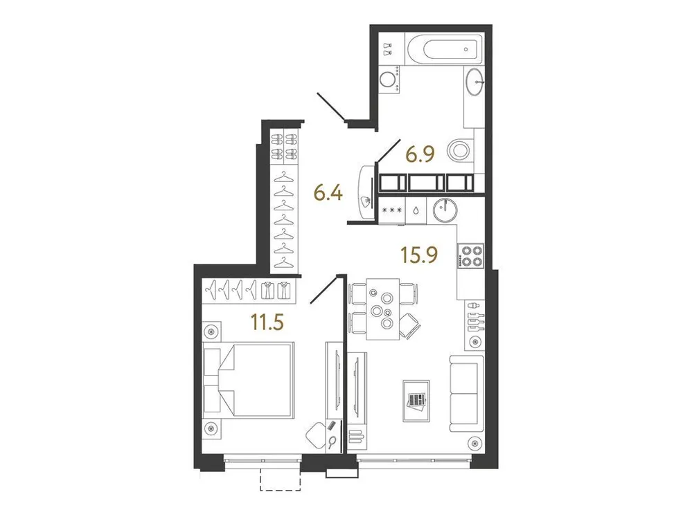 Продается 1-комнатная квартира, 40,7 м² - Фото 1
