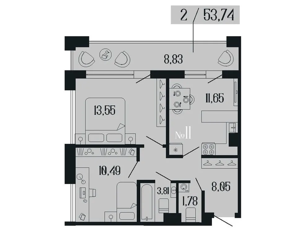 Продается 2-комнатная квартира, 53,8 м² - Фото 1