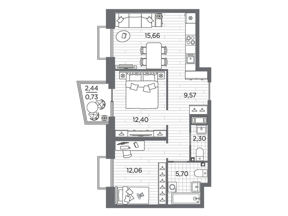 Продается 2-комнатная квартира, 58,4 м² - Фото 1