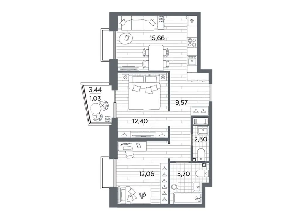 Продается 2-комнатная квартира, 58,7 м² - Фото 1