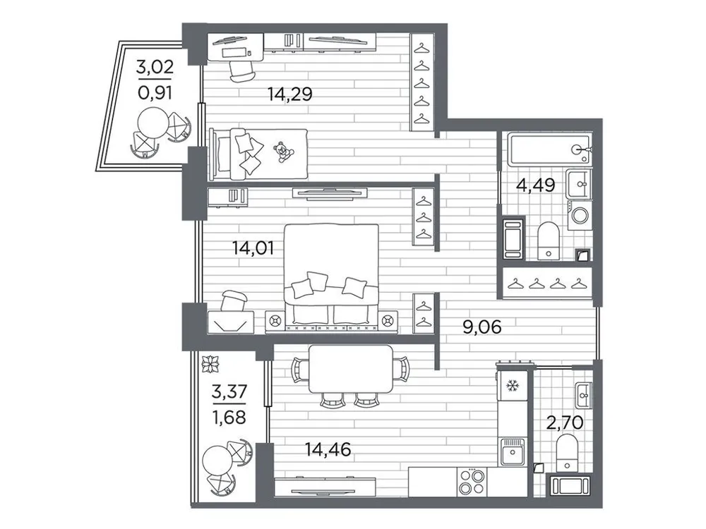 Продается 2-комнатная квартира, 61,6 м² - Фото 1