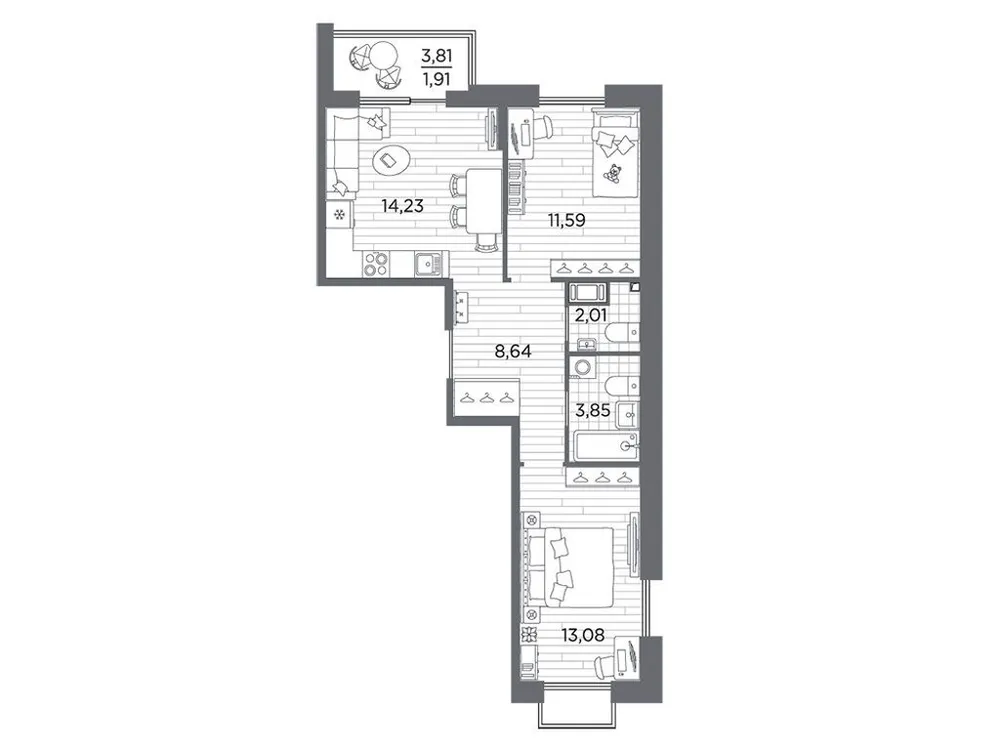 Продается 2-комнатная квартира, 55,3 м² - Фото 1