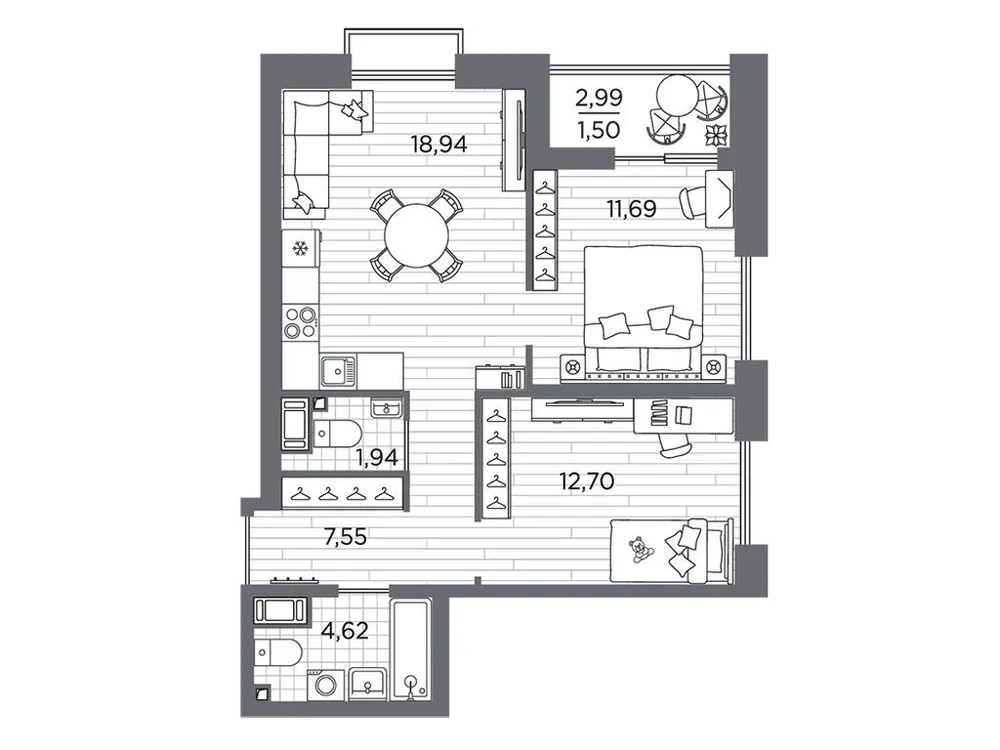 Продается 2-комнатная квартира, 58,9 м² - Фото 1