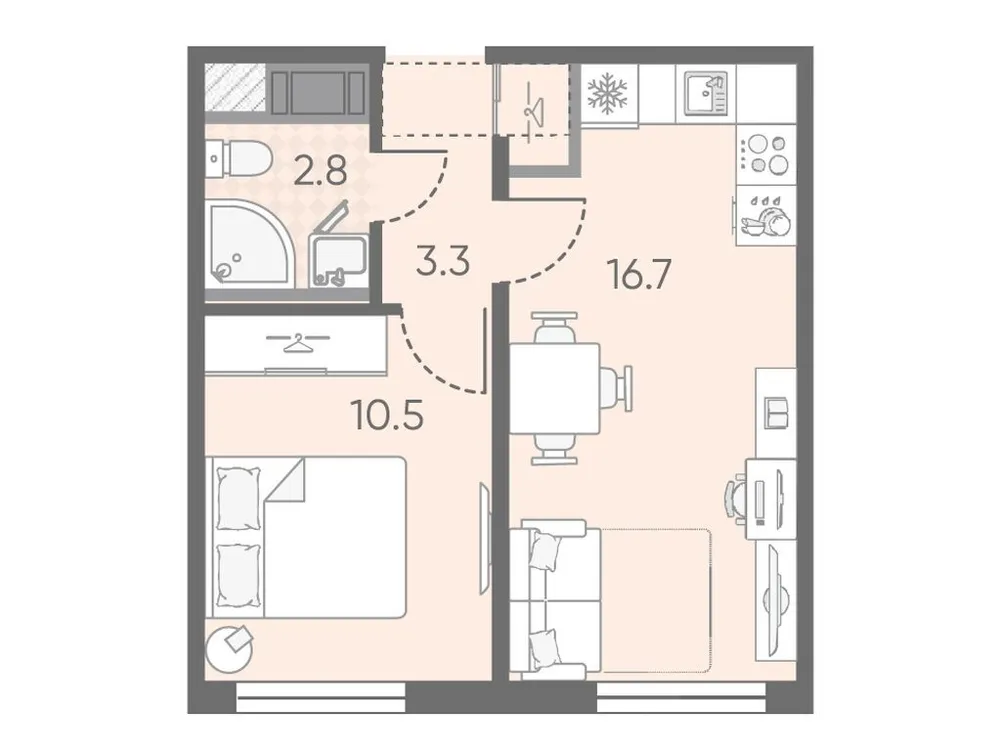 Продается 1-комнатная квартира, 33,3 м² - Фото 1