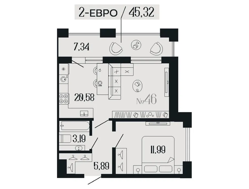 Продается 1-комнатная квартира, 45,3 м² - Фото 1