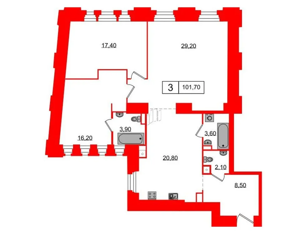 Продается 3-комнатная квартира, 101,7 м² - Фото 1