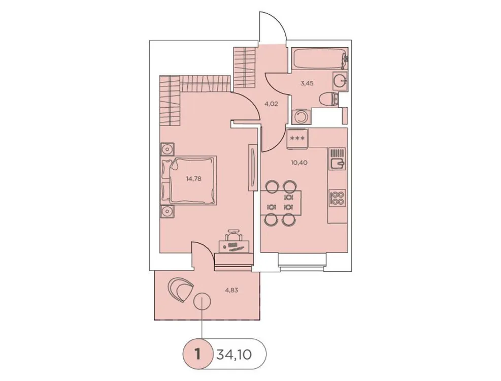 Продается 1-комнатная квартира, 34,1 м² - Фото 1