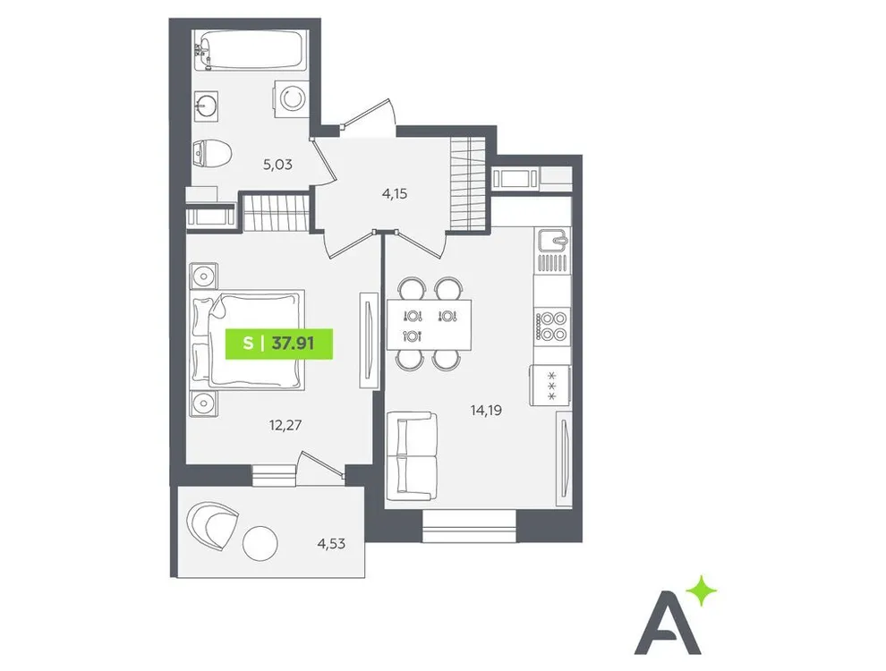 Продается 2-комнатная квартира, 37,3 м² - Фото 1