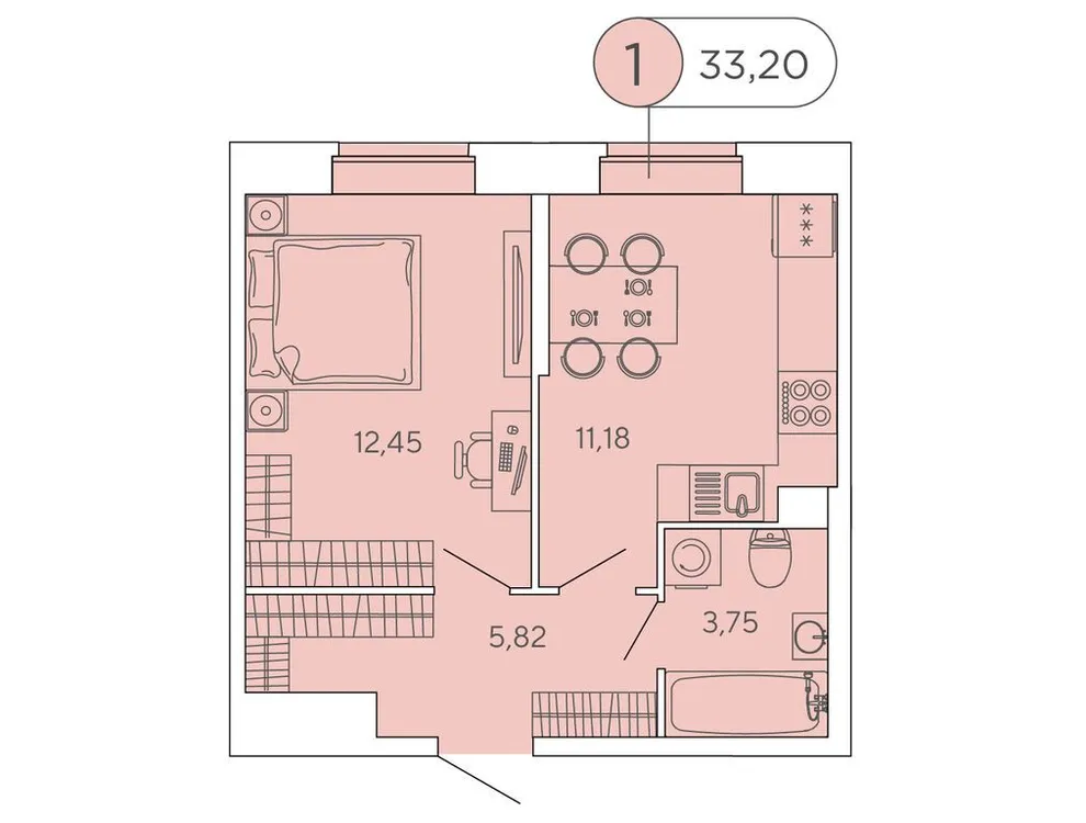 Продается 1-комнатная квартира, 33,2 м² - Фото 1