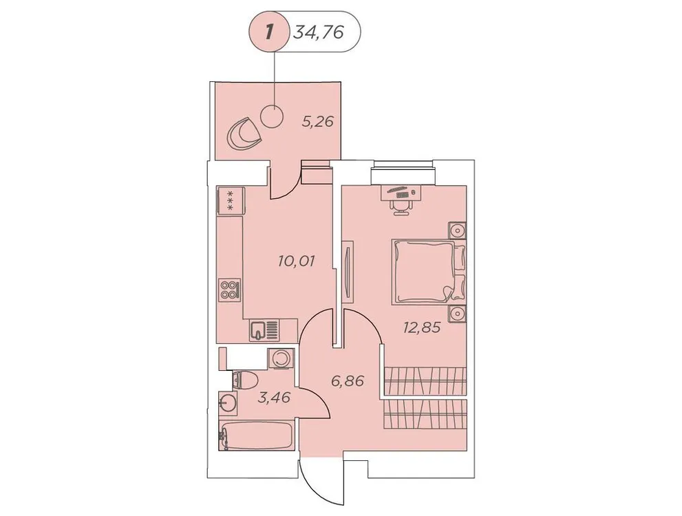 Продается 1-комнатная квартира, 34,2 м² - Фото 1