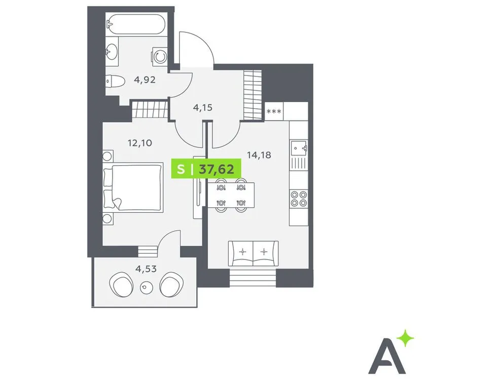 Продается 2-комнатная квартира, 37,4 м² - Фото 1