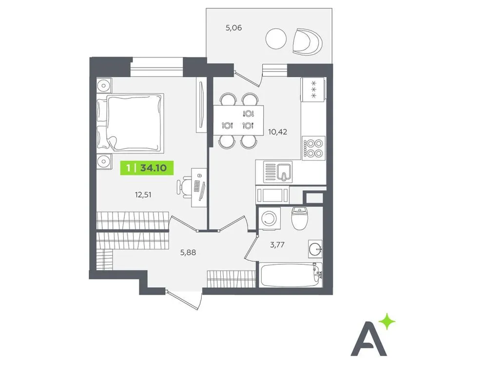 Продается 1-комнатная квартира, 33,5 м² - Фото 1