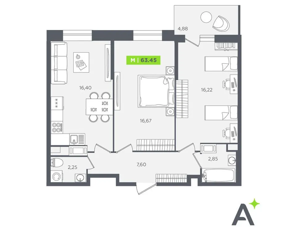 Продается 3-комнатная квартира, 63,1 м² - Фото 1