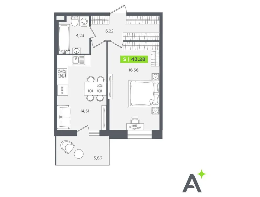 Продается 2-комнатная квартира, 42,9 м² - Фото 1