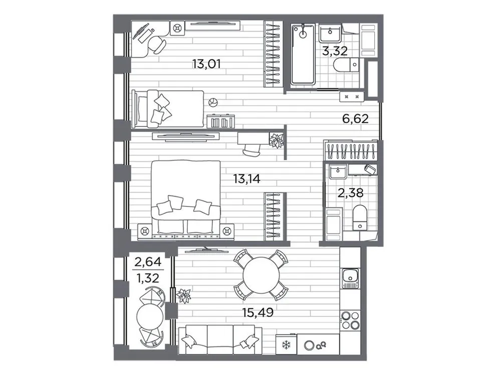 Продается 2-комнатная квартира, 55,3 м² - Фото 1