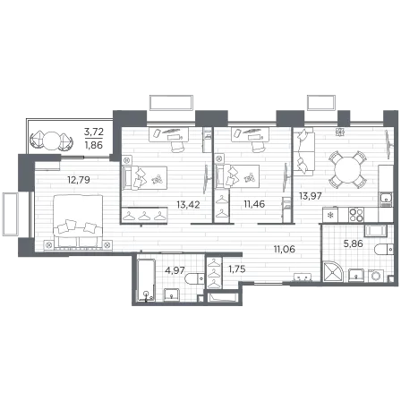 Продается 3-комнатная квартира, 77,1 м² - Фото 1