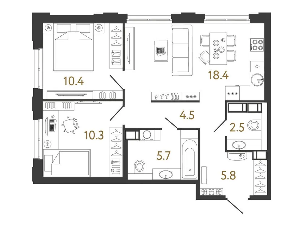 Продается 2-комнатная квартира, 57,6 м² - Фото 1