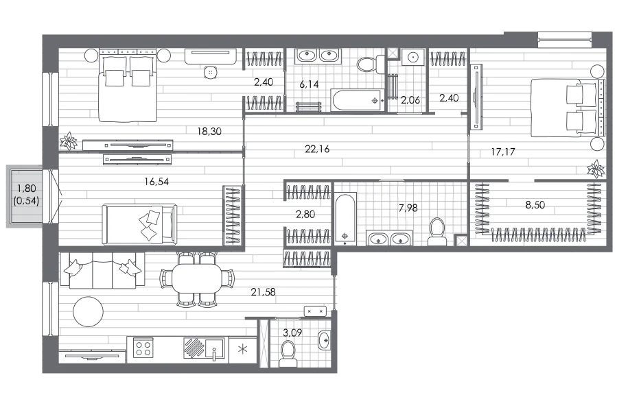 Продается 3-комнатная квартира, 132,5 м² - Фото 1