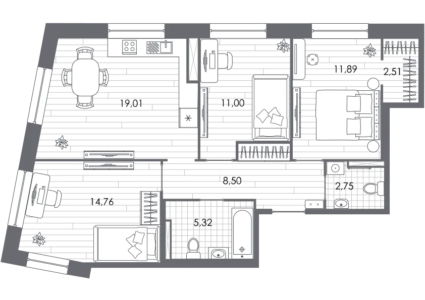 Продается 3-комнатная квартира, 75,5 м² - Фото 1