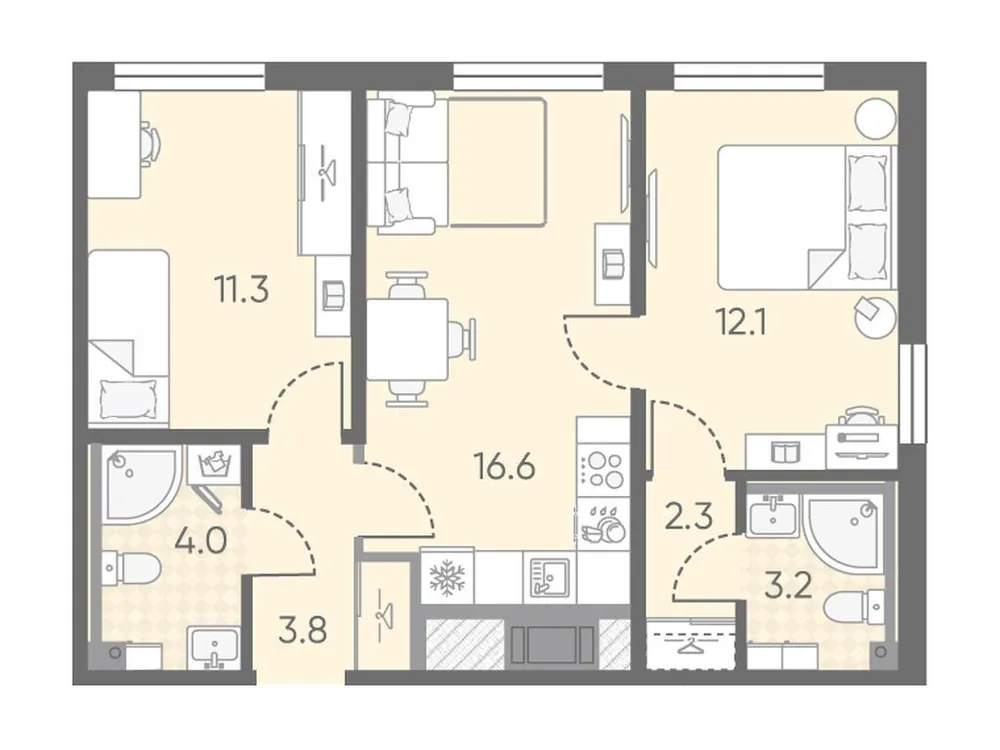 Продается 2-комнатная квартира, 53,3 м² - Фото 1