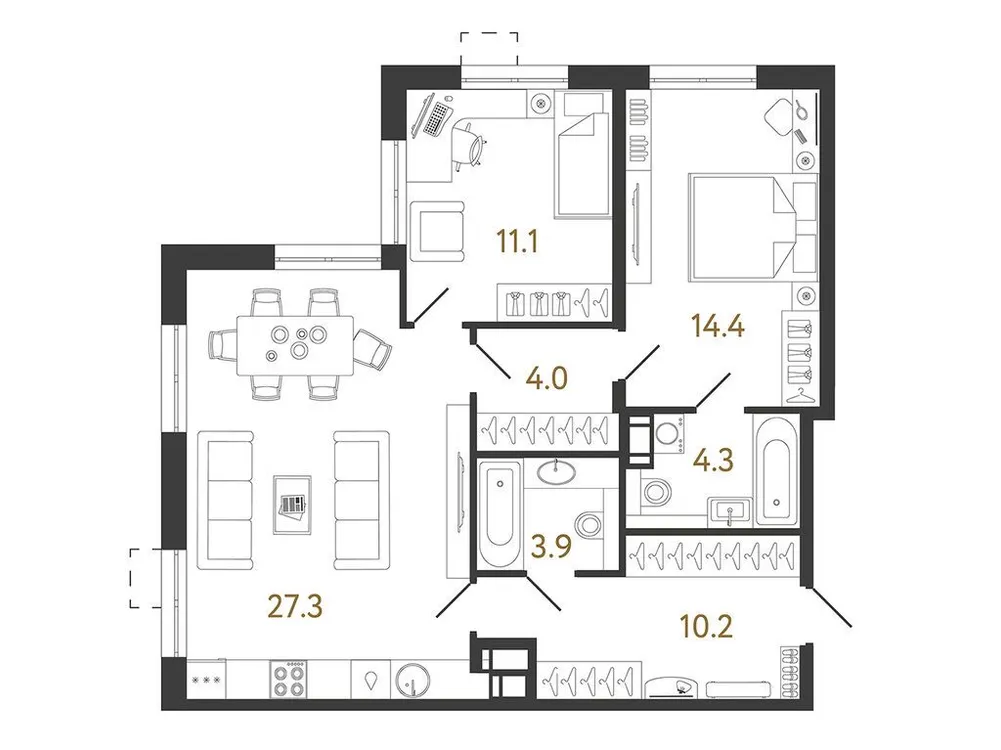 Продается 2-комнатная квартира, 75,2 м² - Фото 1