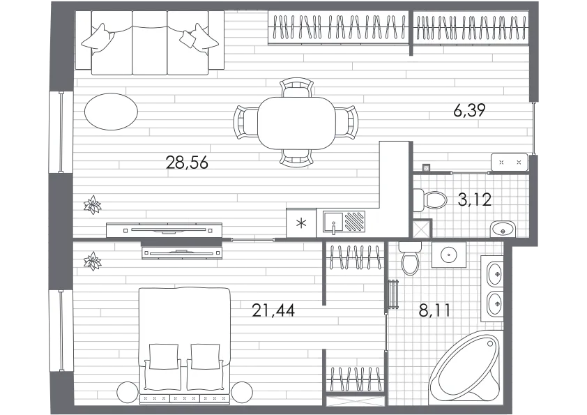Продается 1-комнатная квартира, 66,8 м² - Фото 1