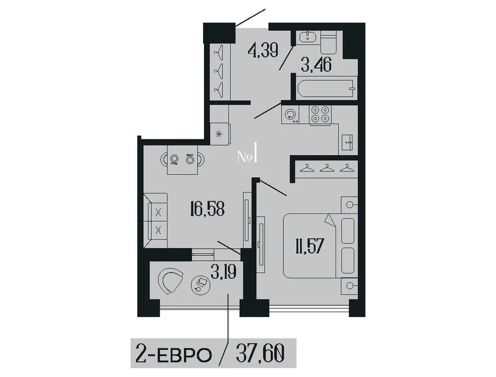 Продается 1-комнатная квартира, 37,6 м² - Фото 1