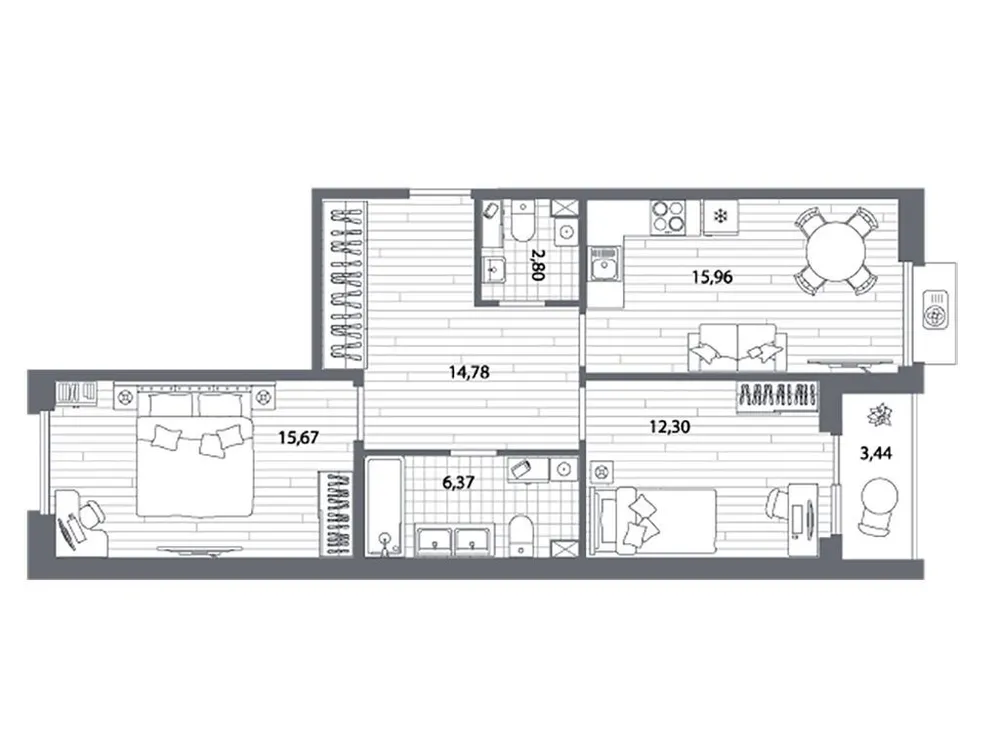 Продается 2-комнатная квартира, 69,6 м² - Фото 1