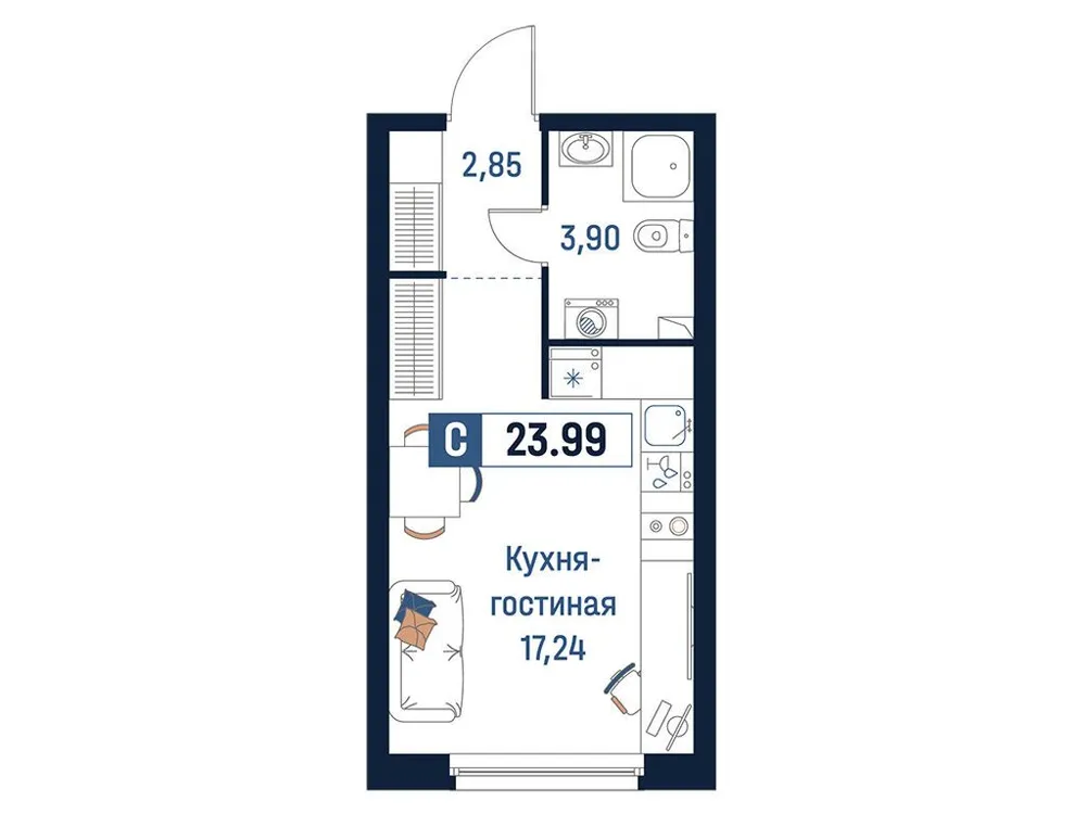 Продается студия, 24 м² - Фото 1