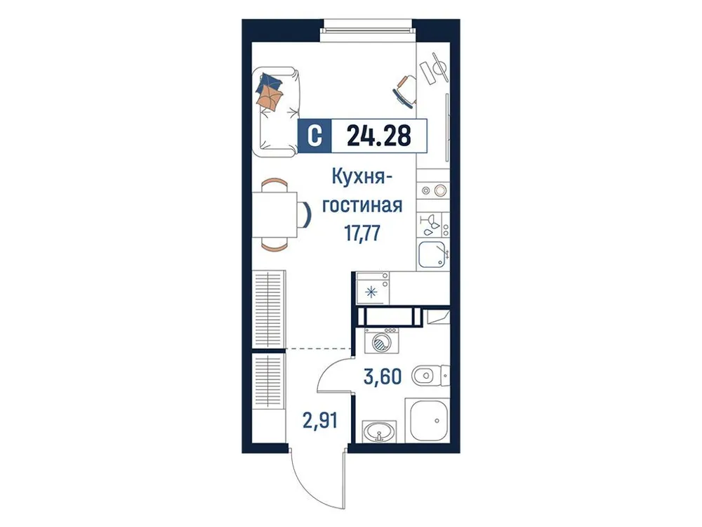 Продается студия, 24,3 м² - Фото 1