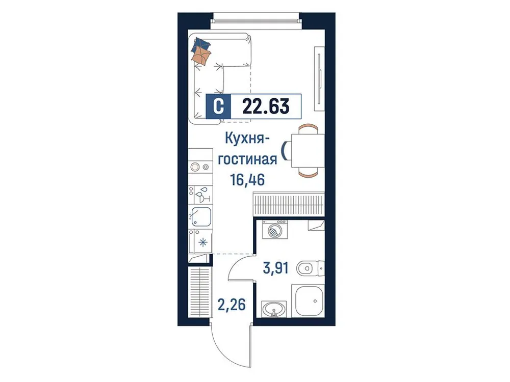 Продается студия, 22,6 м² - Фото 1
