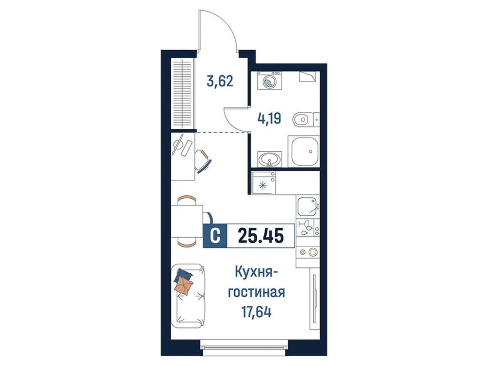 Продается студия, 25,5 м² - Фото 1