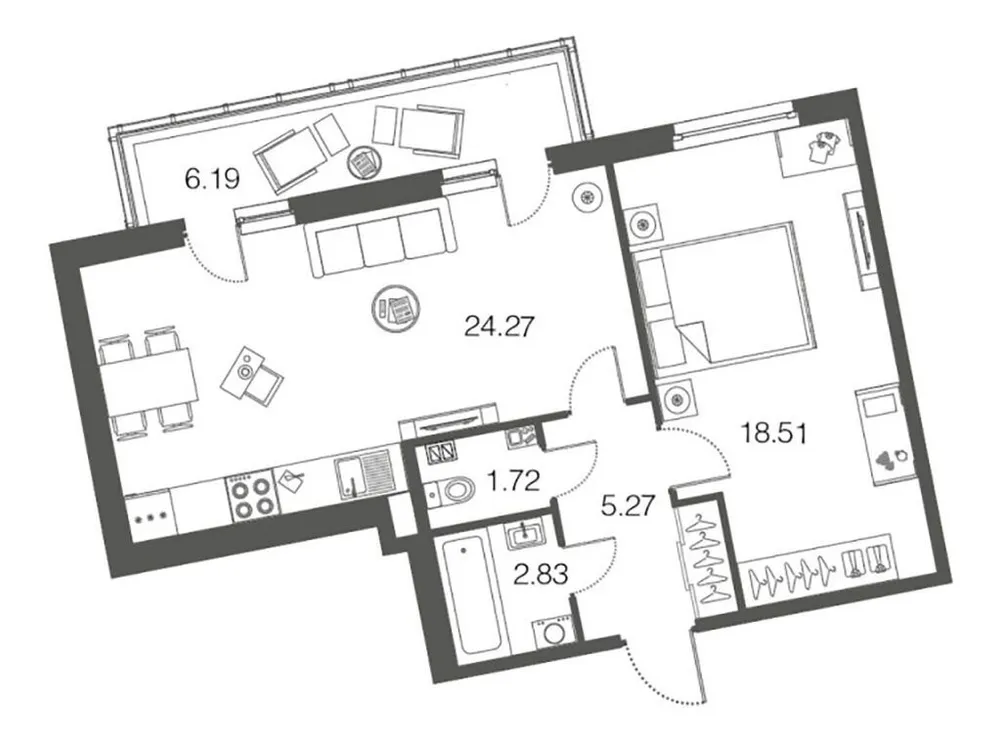 Продается 1-комнатная квартира, 52,9 м² - Фото 1