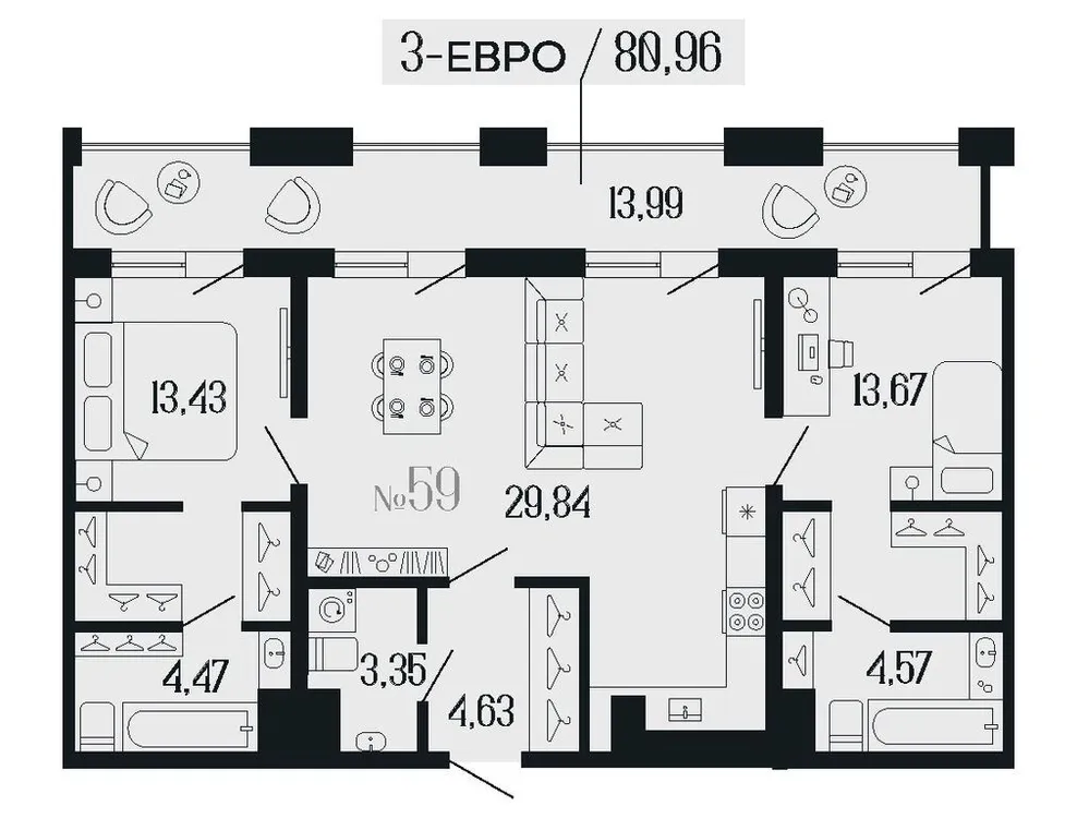 Продается 2-комнатная квартира, 81,5 м² - Фото 1
