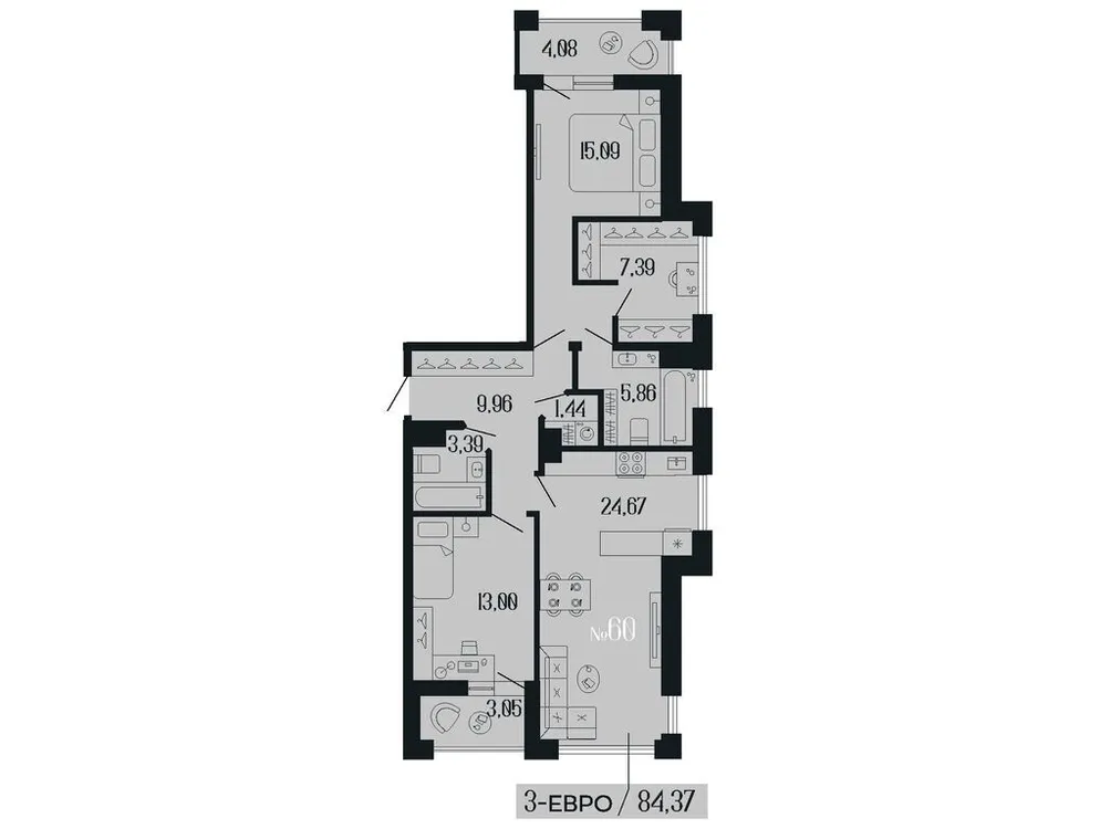 Продается 2-комнатная квартира, 84,4 м² - Фото 1