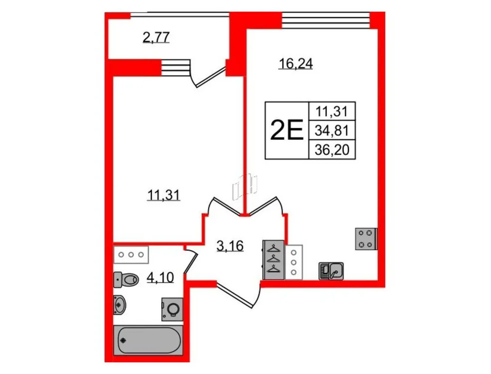 Продается 1-комнатная квартира, 36,2 м² - Фото 1