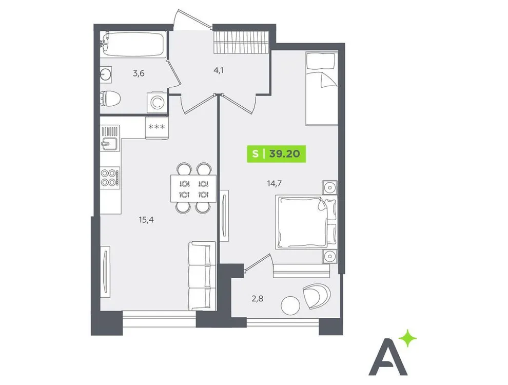 Продается 2-комнатная квартира, 39,2 м² - Фото 1