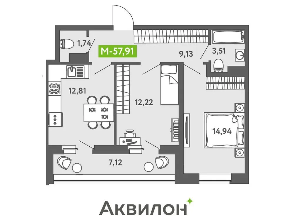 Продается 3-комнатная квартира, 57,4 м² - Фото 1