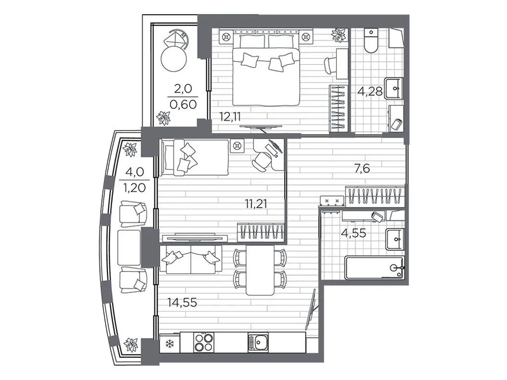 Продается 2-комнатная квартира, 56,1 м² - Фото 1