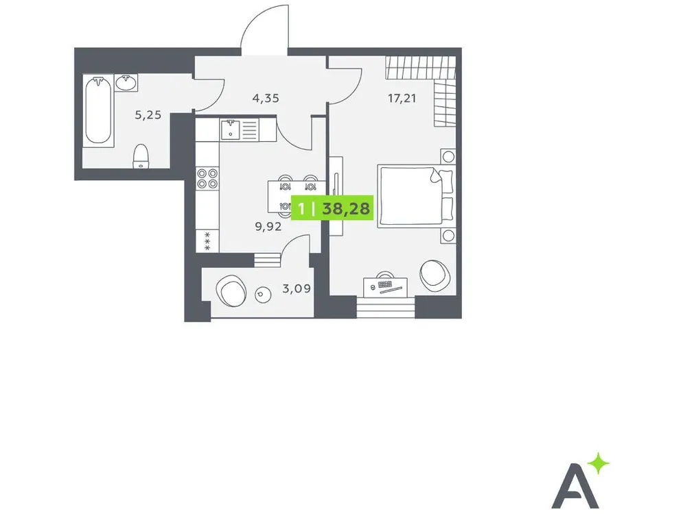 Продается 1-комнатная квартира, 37,7 м² - Фото 1