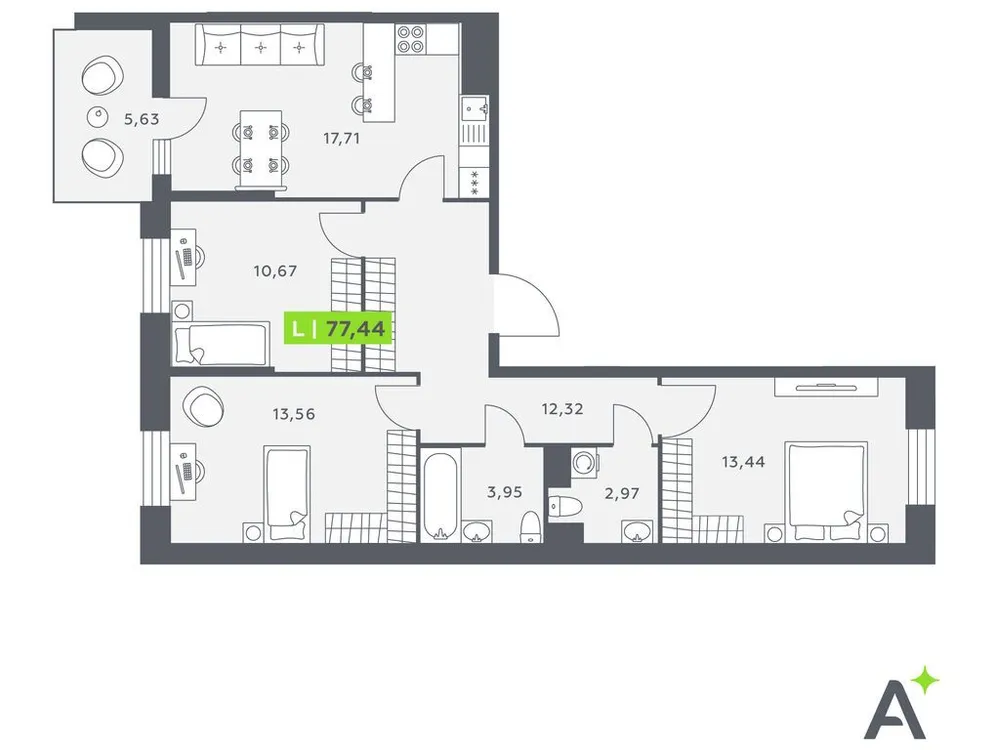 Продается 4-комнатная квартира, 76,6 м² - Фото 1