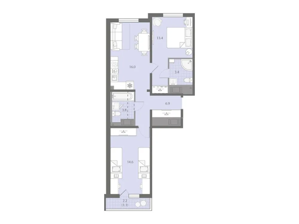 Продается 2-комнатная квартира, 59,2 м² - Фото 1