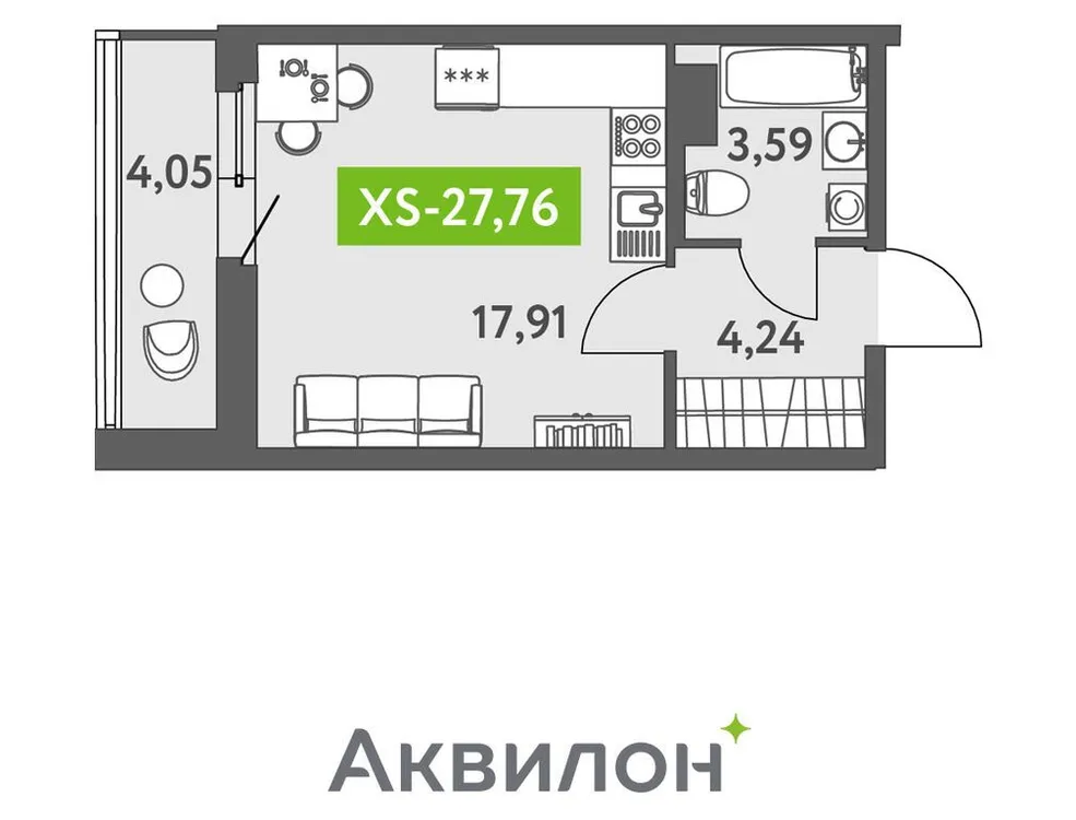 Продается студия, 27,4 м² - Фото 1