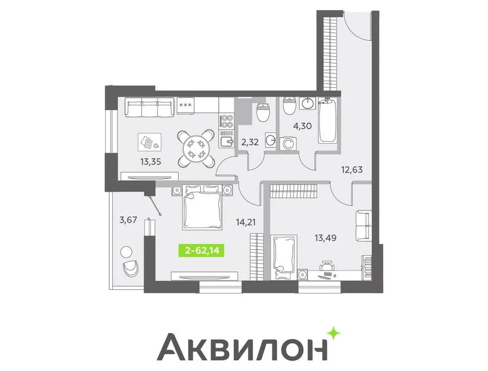 Продается 2-комнатная квартира, 63 м² - Фото 1