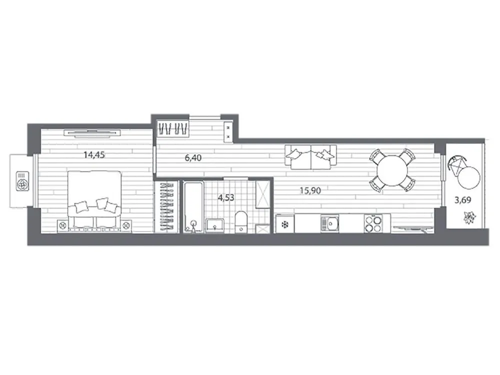 Продается 1-комнатная квартира, 43,1 м² - Фото 1