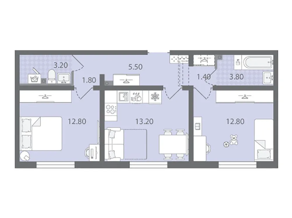Продается 2-комнатная квартира, 54,5 м² - Фото 1