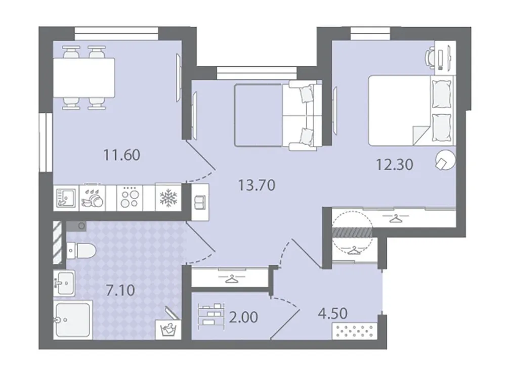 Продается 2-комнатная квартира, 51,2 м² - Фото 1